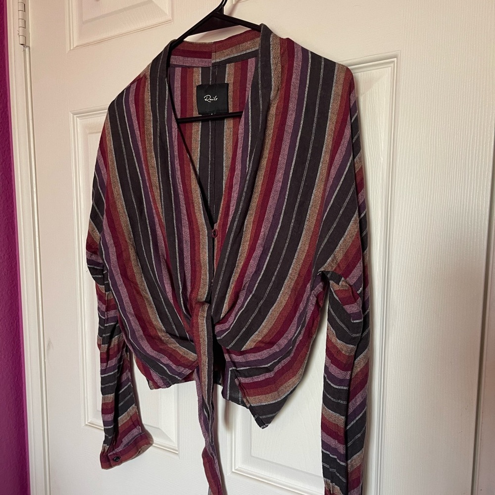 Rails Striped Tie Front Linen Blend Top - image 2